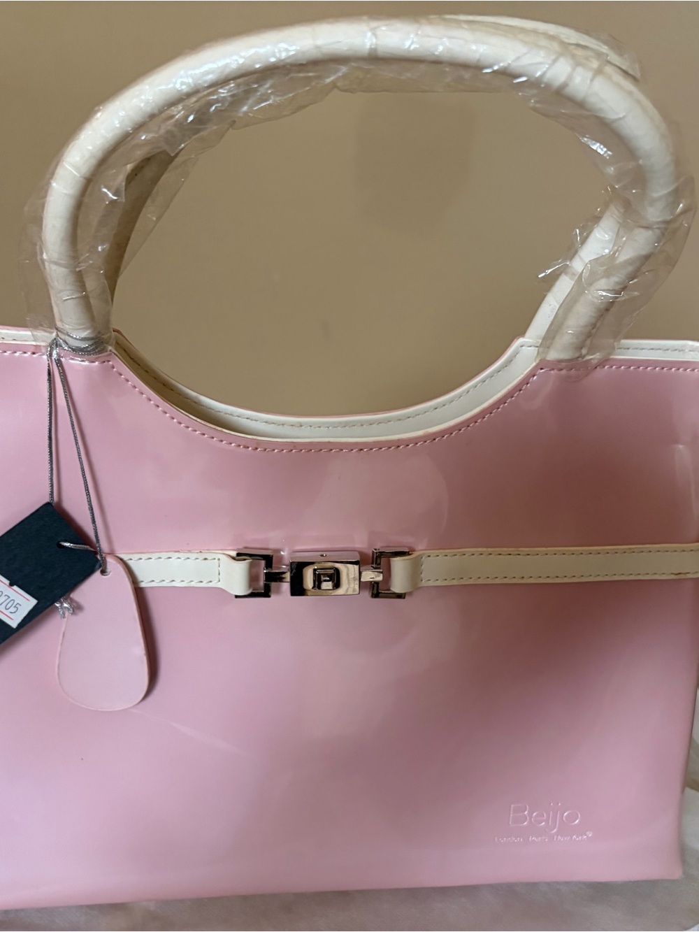 Beijo Pink Patent Tote with Cream Handles